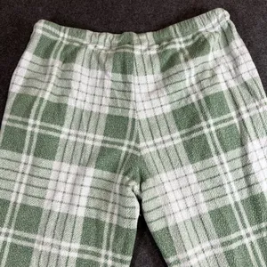 Aerie Plaid Fleece‎ Pajama Joggers Sage Green White XL Regular Lounge Pants thumbnail 11