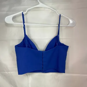 EUC ZARA‎ women's purplish blue deep v-neck cropped corset tank crop top summer thumbnail 6