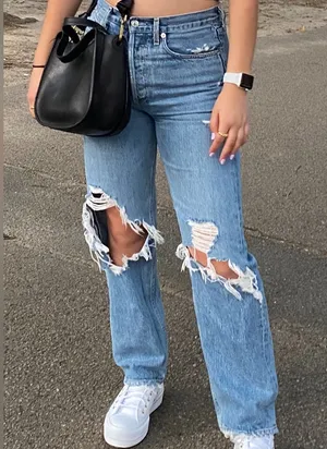 AGOLDE 90’s High Waisted Distressed Straight Leg Jeans thumbnail 1