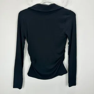 Madewell Side Cinch Long Sleeve Polo Top Stretch Jersey Knit Black XXS NWT thumbnail 6