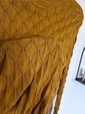 ModCloth Mustard Yellow‎ Long Sleeve Crewneck Diamond Knit Sweater Shirt Large thumbnail 3