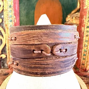 Distressed Brown Leather Cuff Bracelet Rustic Wide Snap thumbnail 2