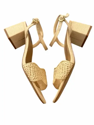 NWOB J.CREW FACTORY Woven Raffia Heeled Sandals Cream 6 thumbnail 2