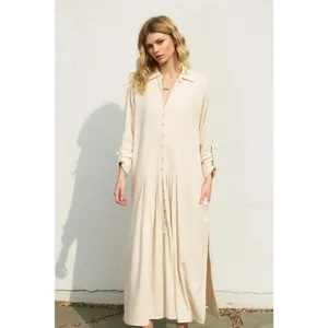 $139 Dress Forum Cotton Linen Pleated Longline Shirt Dress in oatmeal, NWT L thumbnail 4