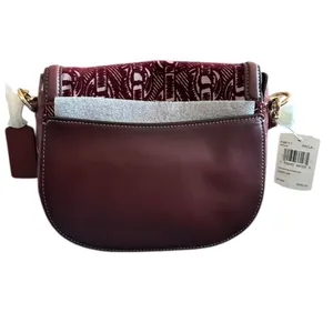 Coach Elle Saddle Bag with Signature Chain Print Style #F38111 in Burgundy Red thumbnail 4
