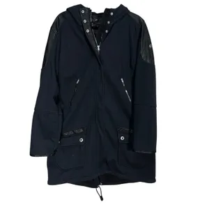 Spyder Women's XL Black Hooded Rain Trench Coat Faux Leather Accents Winter Fall thumbnail 5