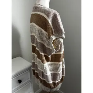 Vintage‎ Diane von Furstenberg Striped Knit Cardigan Short Sleeve Brown Medium thumbnail 2