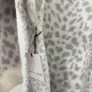 NWT Bella Dahl M‎ Gray Leopard Fuzzy Eyelash Knit Sweater Cozy Winter Softgirl thumbnail 5