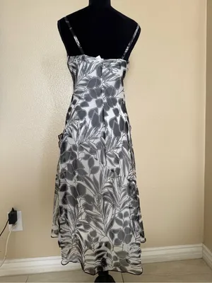 B. Smart Vintage Y2K Floral Midi Dress Size 4 Asymmetrical Ruffle Black White thumbnail 6