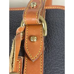 Dooney & Bourke AWL Navy Brown Pebbled Leather Top Handle Satchel Purse Bag 90s thumbnail 13