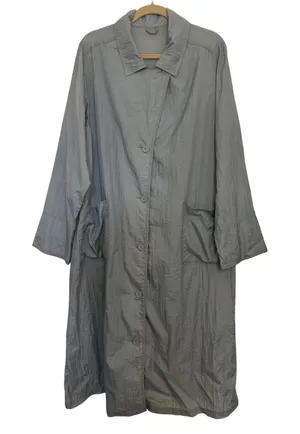 Vtg 90s Grey Nylon Duster Coat Women’s Oversized M Dolman Sleeve Pockets thumbnail 1