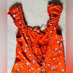 Free People Like a Lady Printed Mini Orange Dress Open Tie Back, Sz M thumbnail 10