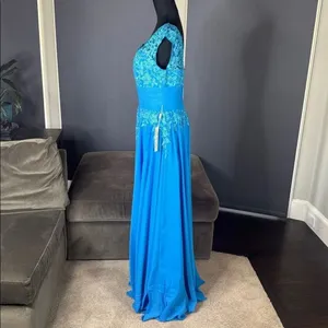 Women’s Blue Full Length Formal Dress V-Neck Lace Appliqué Bodice Size 10 NWT thumbnail 6