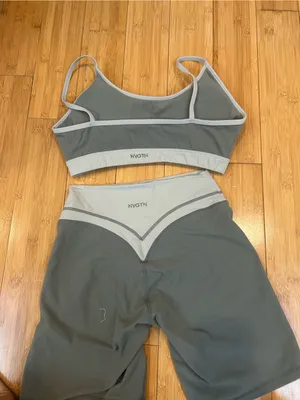 NVGTN Two-Piece Active Set in Sage and Light Green Trim thumbnail 2