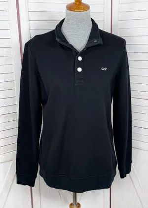 Vineyard Vines‎ Mock Neck Snap Pullover Sweatshirt Black Womens Medium thumbnail 1