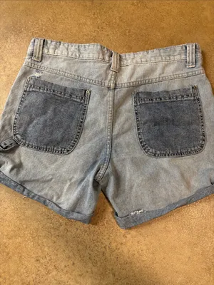 Free People Two-Tone Light and Medium Blue Denim Shorts thumbnail 2