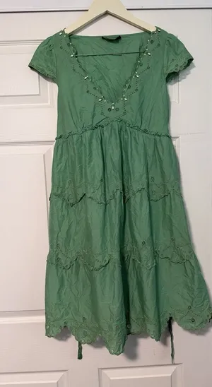 BCBGMaxAzria BCBG Voile Celedon Eyelet Sundress Peasant‎ Bohemian Dress Spring thumbnail 1