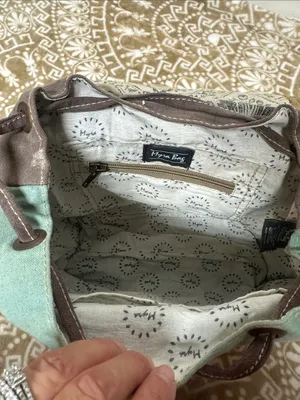 Myra Bag Teal, Brown & Cream Floral Flap Backpack thumbnail 4