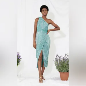 SAYLOR Alorna Midi Dress Metallic Pleat One Shoulder Size XS Homecoming Prom thumbnail 4