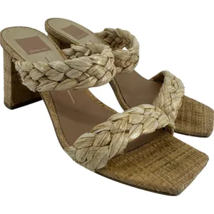 Dolce Vita Paily Natural Raffia Woven High Heel Slide Sandals Square Beige 8.5 thumbnail 2