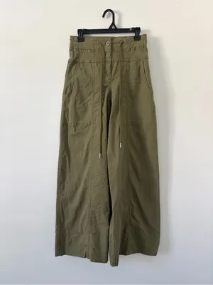 Anthropologie Maeve Utility High Rise Wide Leg Tailored Trousers Olive Green XS thumbnail 2