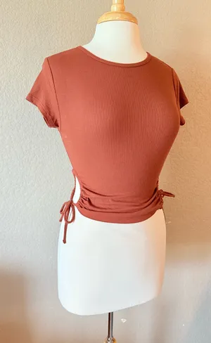 Forever 21 Rust Ribbed Ruched Drawstring Side Crop Top Small thumbnail 1