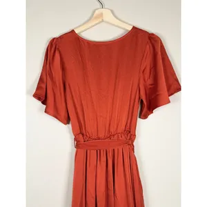 Baltic‎ Born Rust Orange Satin Maxi Wrap Dress Flutter Sleeve Tie Waist wedding thumbnail 7
