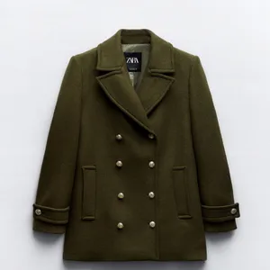 NWT ZARA WOOL BLEND DOUBLE-BREASTED COAT KHAKI Green Bloggers Fave Oversize READ thumbnail 7