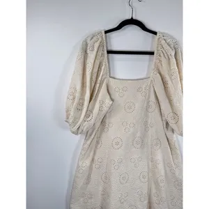 Jen's Pirate Booty Womens Dress Beige Mini Eyelet Puffed Babydoll A Line Small thumbnail 9