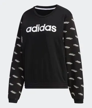 Adidas Linear Fav Core All Over Print Pullover Sweatshirt Sz M Black White thumbnail 1