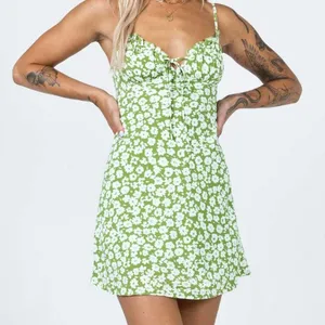 Princess Polly‎ Tasmin Green Floral Mini Dress Spaghetti Strap Tie Front US 4 thumbnail 2