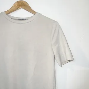 Zara neutral short sleeve faux pocket minimalist mini shift dress thumbnail 3