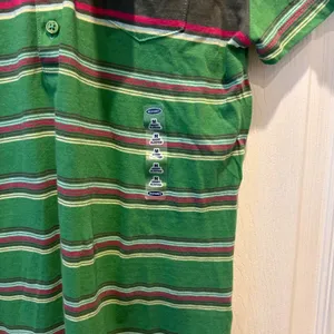 NWT Old Navy Perfect Fit Polo Shirt Green Striped Short Sleeve Cotton‎ Womens M thumbnail 4