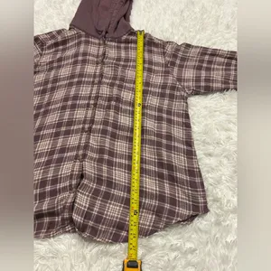 American Eagle purple cream plaid hoodie button-down flannel shirt top woman’s L thumbnail 7