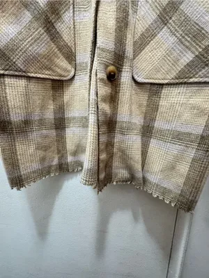 7 For All Mankind Wool-Blend Plaid Coat in Beige Medium thumbnail 5
