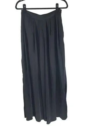 JLux Label Womens Pants High Rise Pleated Pockets Satin Wide Leg Black M thumbnail 1