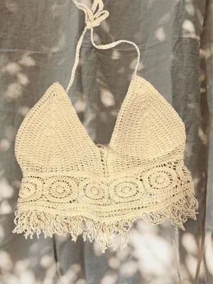 Cream Crochet Fringe Halter Top thumbnail 3