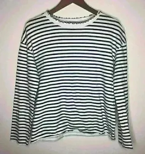 Zara Trafaluc collection navy and white striped long‎ sleeve top Sz S thumbnail 1