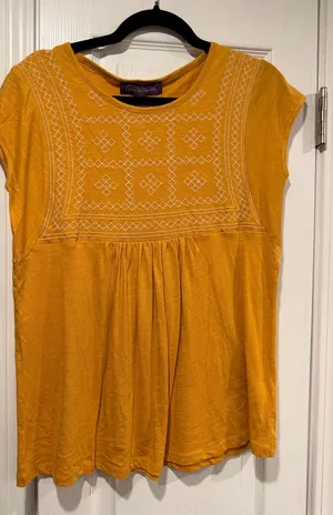 NWT Gloria Vanderbilt Size XS Embroidered Babydoll Peasant Top Short Sleeve Boho thumbnail 1