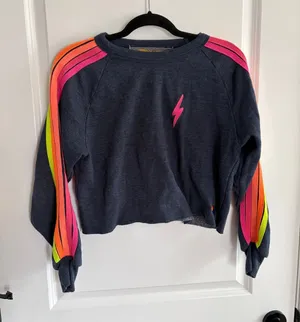 AVIATOR‎ NATION Bolt Cropped Classic Five Stripe Crewneck Sweatshirt Size - XS thumbnail 1