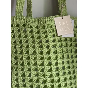 NWT Sol & Mer Lime Raffia Tote | Woven Beach Bag | Resort Vacation Market Tote thumbnail 2