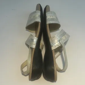 Munro American Womens 8.5 Silver‎ Snakeskin Metallic Slingback Low Wedge Sandals thumbnail 5