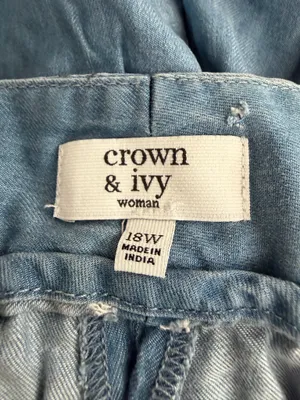 Crown& ivy Blue Linen-Blend Scalloped Hem Shorts thumbnail 5