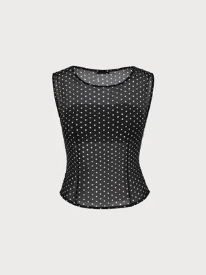 Rihoas Black Boat Neck Polka Dot Tank Top thumbnail 7