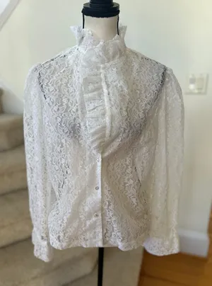 Vintage 90s White Lace Sheer Blouse Victorian Romantic Whimsygoth Coquette thumbnail 1