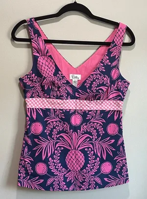 Lilly Pulitzer Pink and Navy Pineapple Tank Top thumbnail 1