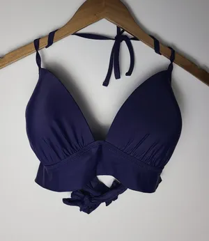 Aerie Navy Blue Triangle Ruched Halter Bikini‎ Top XL 1873 Vacation Summer Beach thumbnail 1