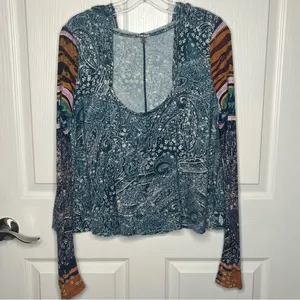 Free People Movement Sz L Mix Print Hooded Swing Top Cropped Long Sleeves thumbnail 13