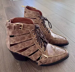 Coach Paisley Cowboy Boots Western Lace Up Studs Monogram Logo Cage Women 10B thumbnail 1