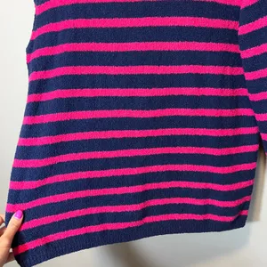 J. Crew‎ Women's Pink Navy Striped Cozy Roll Neck Sweater Cotton Blend Medium thumbnail 6